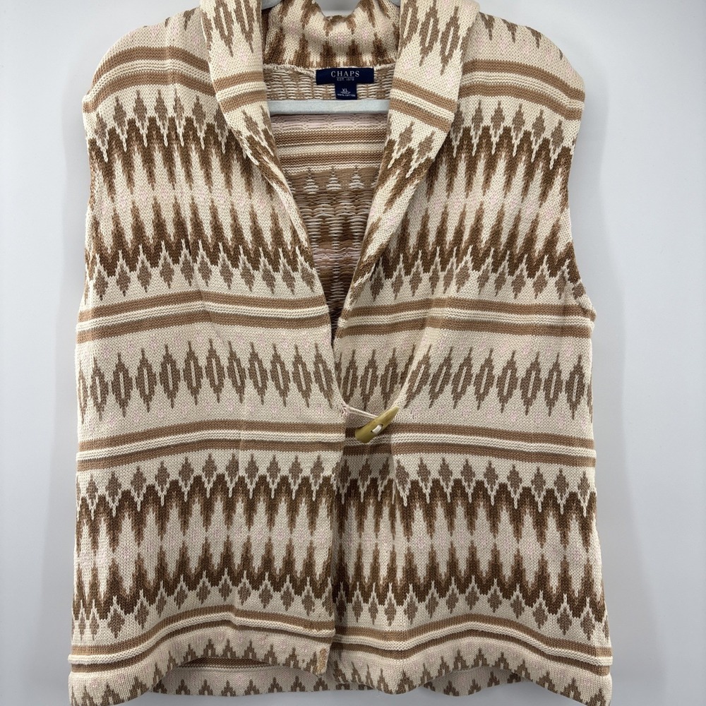 Chaps Womens Sleeveless Toggle Sweater Vest 100% Cotton Southwest Western XL Tan